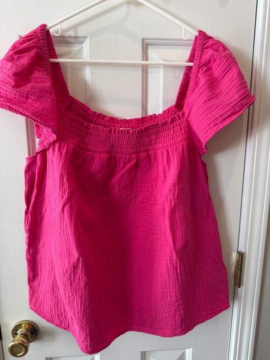 J.Crew Factory Women’s Fuchsia Pink Smocked Gauze Flutter-Sleeve Top Size L - Picture 4 of 6